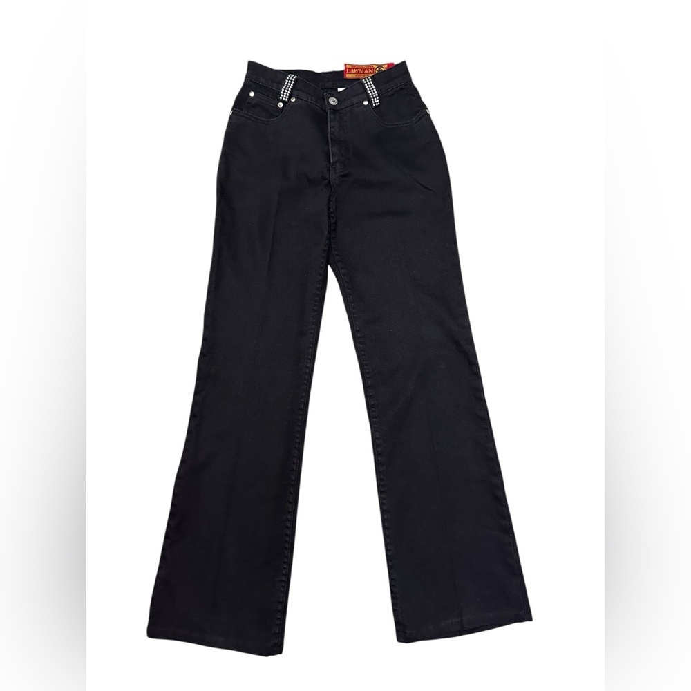 Vintage Lawman Western Slim Fit Bootcut Rhinestone Black Denim Jeans Size 1